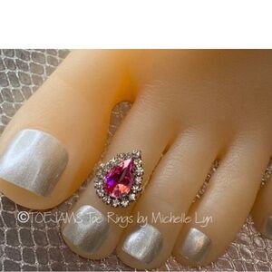 TOE RING Candy Pink Iridescent Raindrop Crystal with Halo Stretch Band Toe Ring
